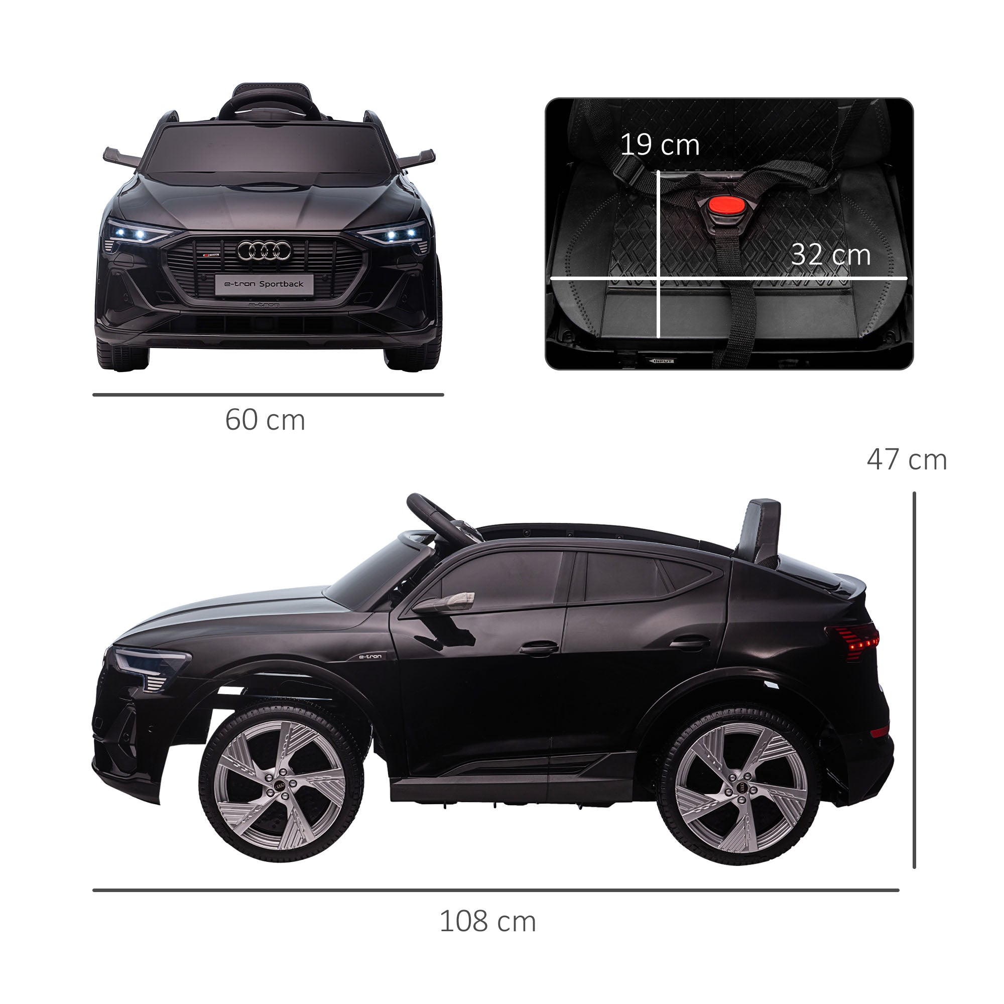 12V Electric Kids Car Audi E-tron Electric Vehicle with Remote Control, Safety Belt, Music (MP3/USB/TF), Kids Vehicle for Children 3-5 Years, 3-5 km/h, Black