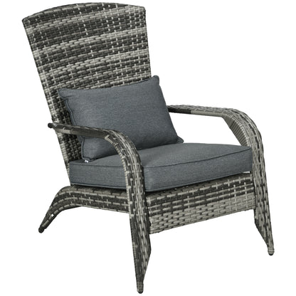 Adirondack Garden Chair with Armrests and Cushions, Rattan and Steel Chair for Indoor and Outdoor, 64x80x90 cm, Gray