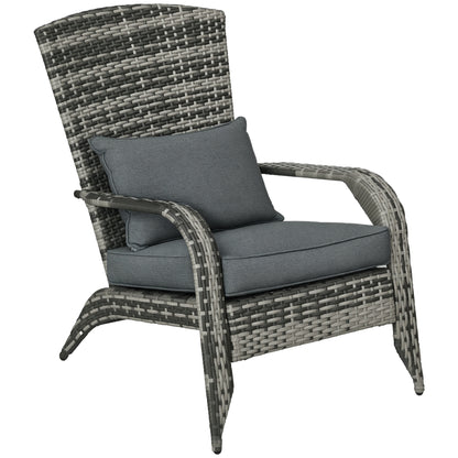 Adirondack Garden Chair with Armrests and Cushions, Rattan and Steel Chair for Indoor and Outdoor, 64x80x90 cm, Gray
