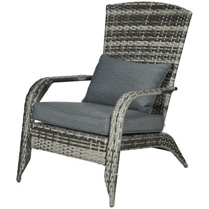 Adirondack Garden Chair with Armrests and Cushions, Rattan and Steel Chair for Indoor and Outdoor, 64x80x90 cm, Gray
