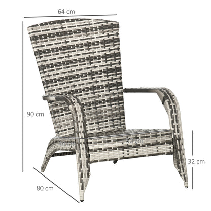 Adirondack Garden Chair with Armrests and Cushions, Rattan and Steel Chair for Indoor and Outdoor, 64x80x90 cm, Gray