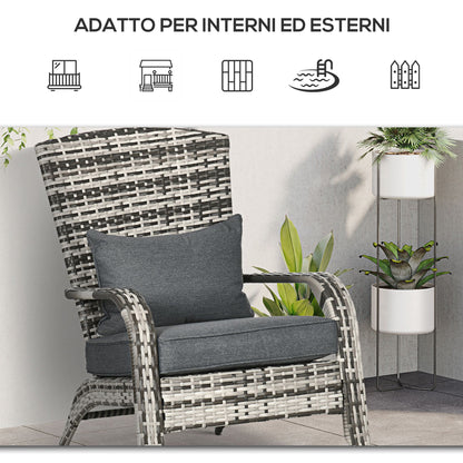 Adirondack Garden Chair with Armrests and Cushions, Rattan and Steel Chair for Indoor and Outdoor, 64x80x90 cm, Gray