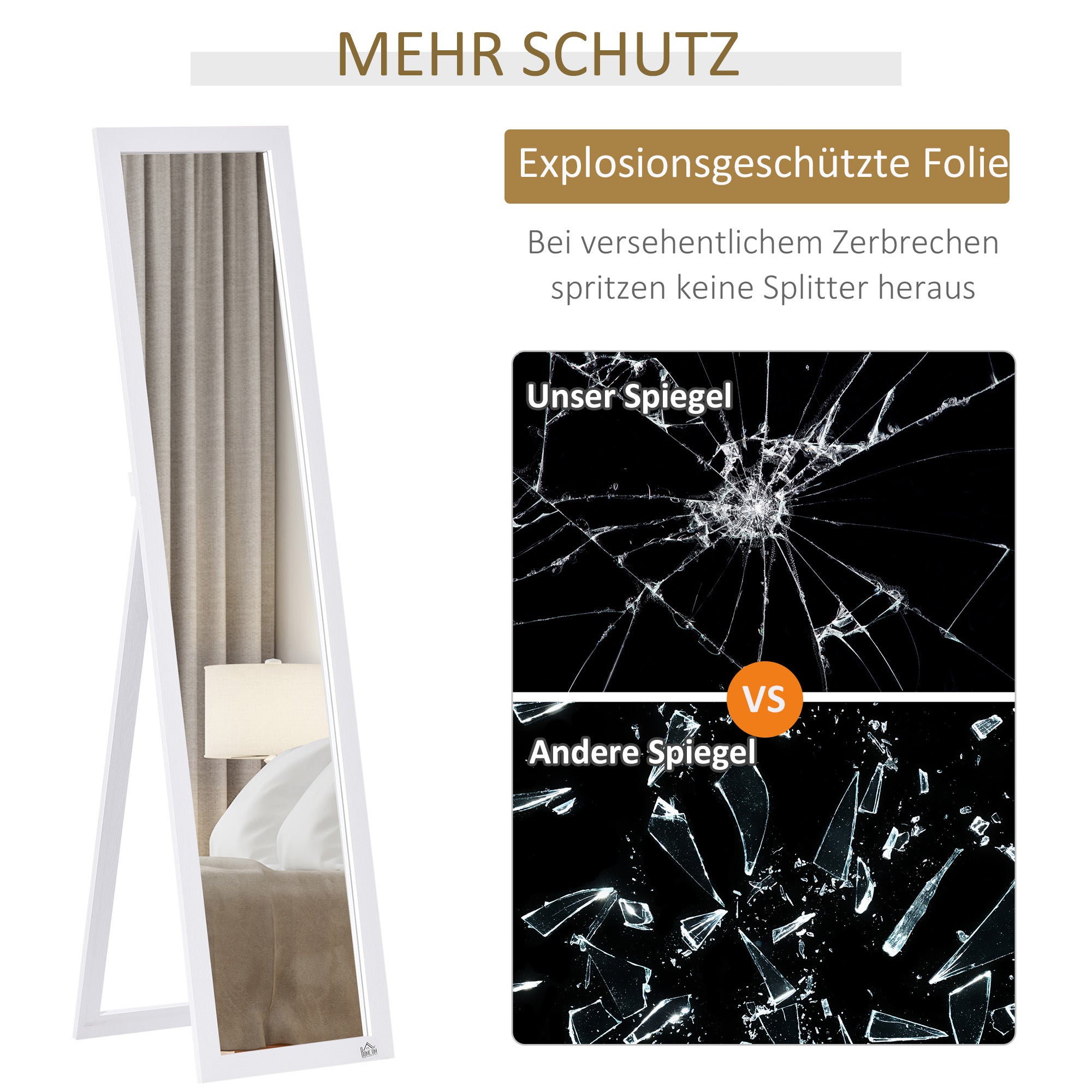 Full-Length Mirror, 154 x 37 cm Wall Mirror with Stand, Floor Mirror for Living Room, Bedroom, White