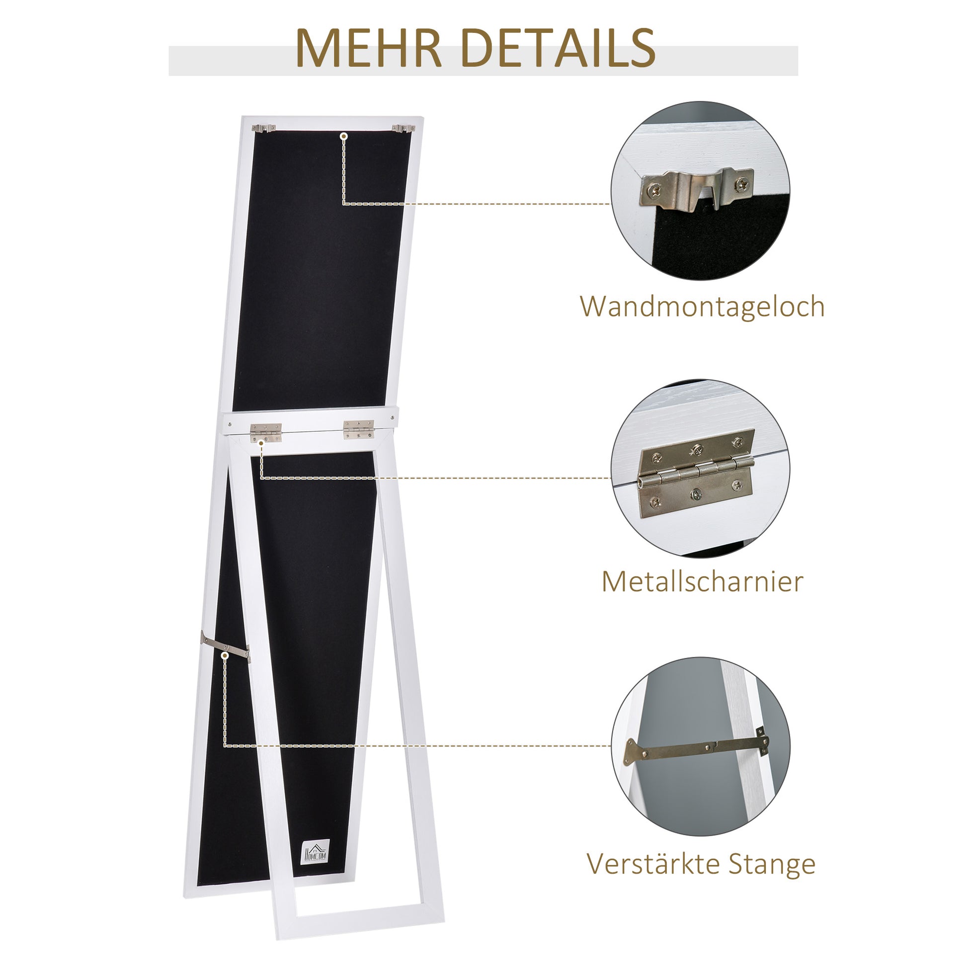 Full-Length Mirror, 154 x 37 cm Wall Mirror with Stand, Floor Mirror for Living Room, Bedroom, White