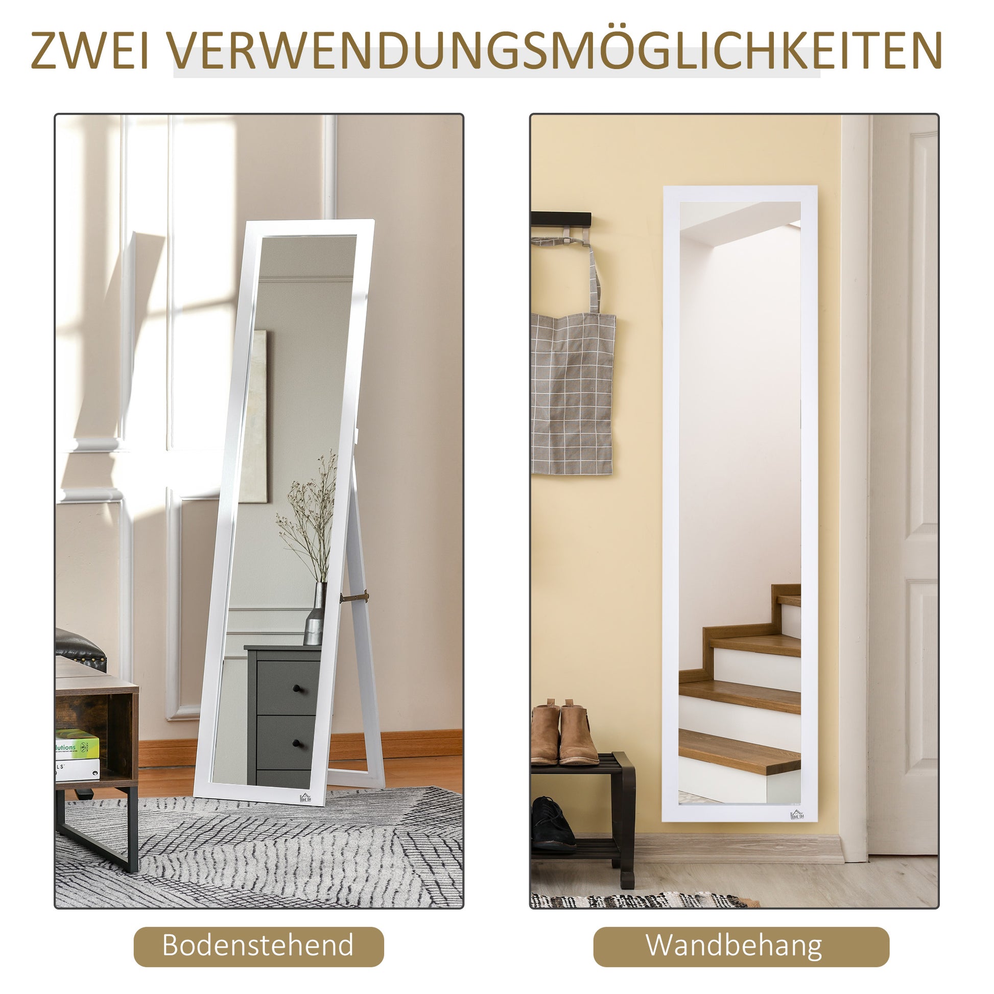 Full-Length Mirror, 154 x 37 cm Wall Mirror with Stand, Floor Mirror for Living Room, Bedroom, White