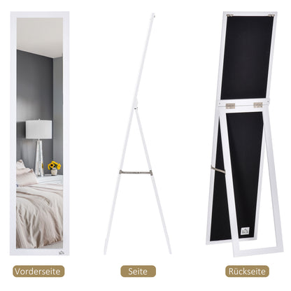 Full-Length Mirror, 154 x 37 cm Wall Mirror with Stand, Floor Mirror for Living Room, Bedroom, White