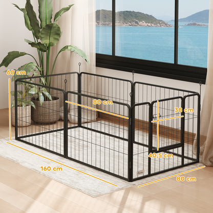 Puppy Playpen 60cm High, 6-Piece Dog Play Pen DIY Puppy Pen with Door, Free-Roaming Enclosure for Small Dogs, Steel, Gray