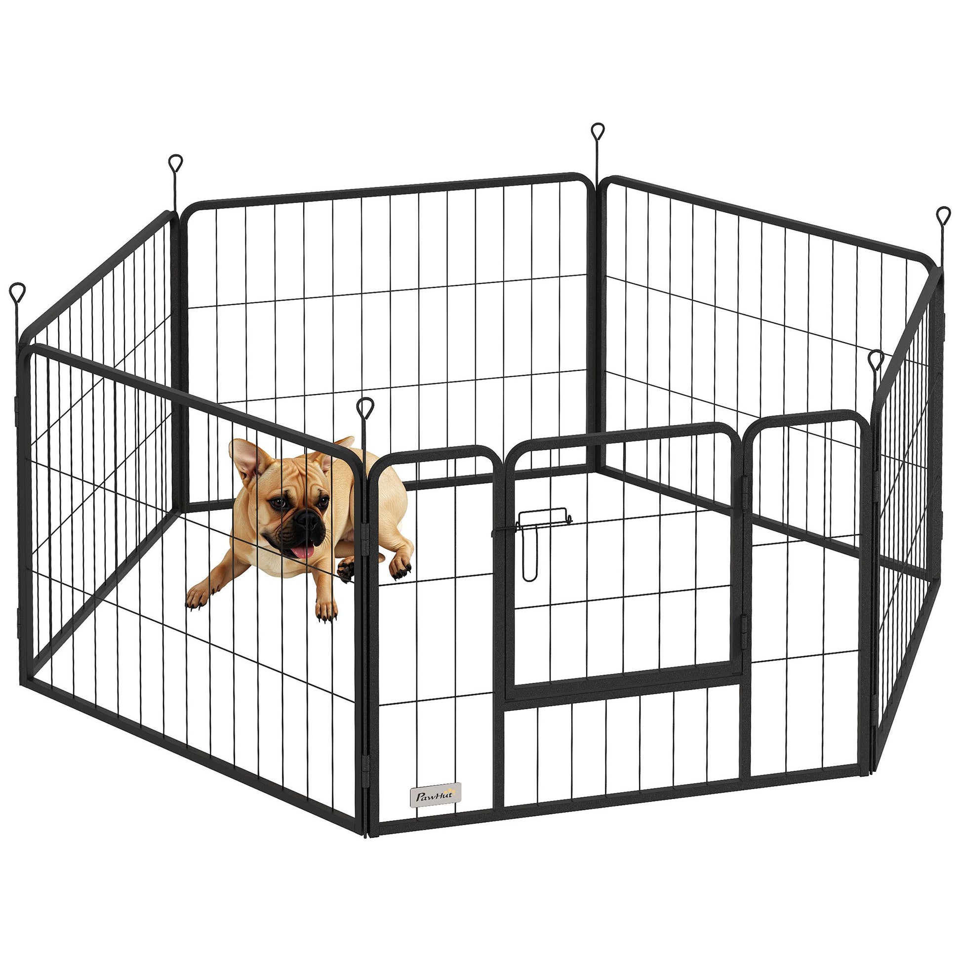 Puppy Playpen 60cm High, 6-Piece Dog Play Pen DIY Puppy Pen with Door, Free-Roaming Enclosure for Small Dogs, Steel, Gray