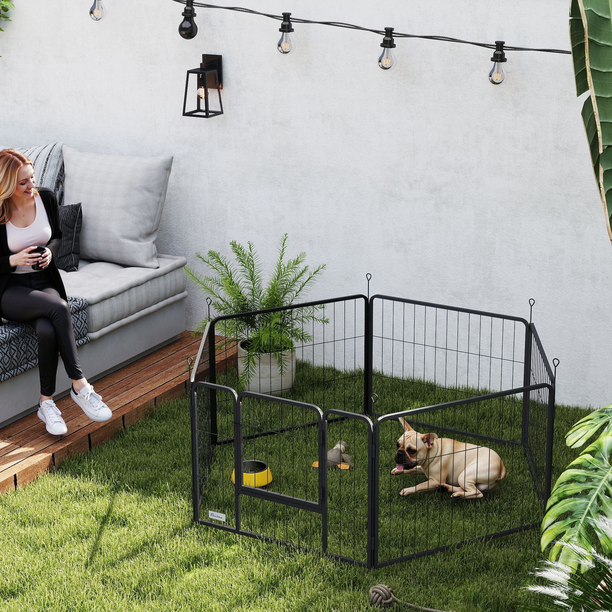 Puppy Playpen 60cm High, 6-Piece Dog Play Pen DIY Puppy Pen with Door, Free-Roaming Enclosure for Small Dogs, Steel, Gray