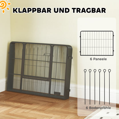 Puppy Playpen 60cm High, 6-Piece Dog Play Pen DIY Puppy Pen with Door, Free-Roaming Enclosure for Small Dogs, Steel, Gray