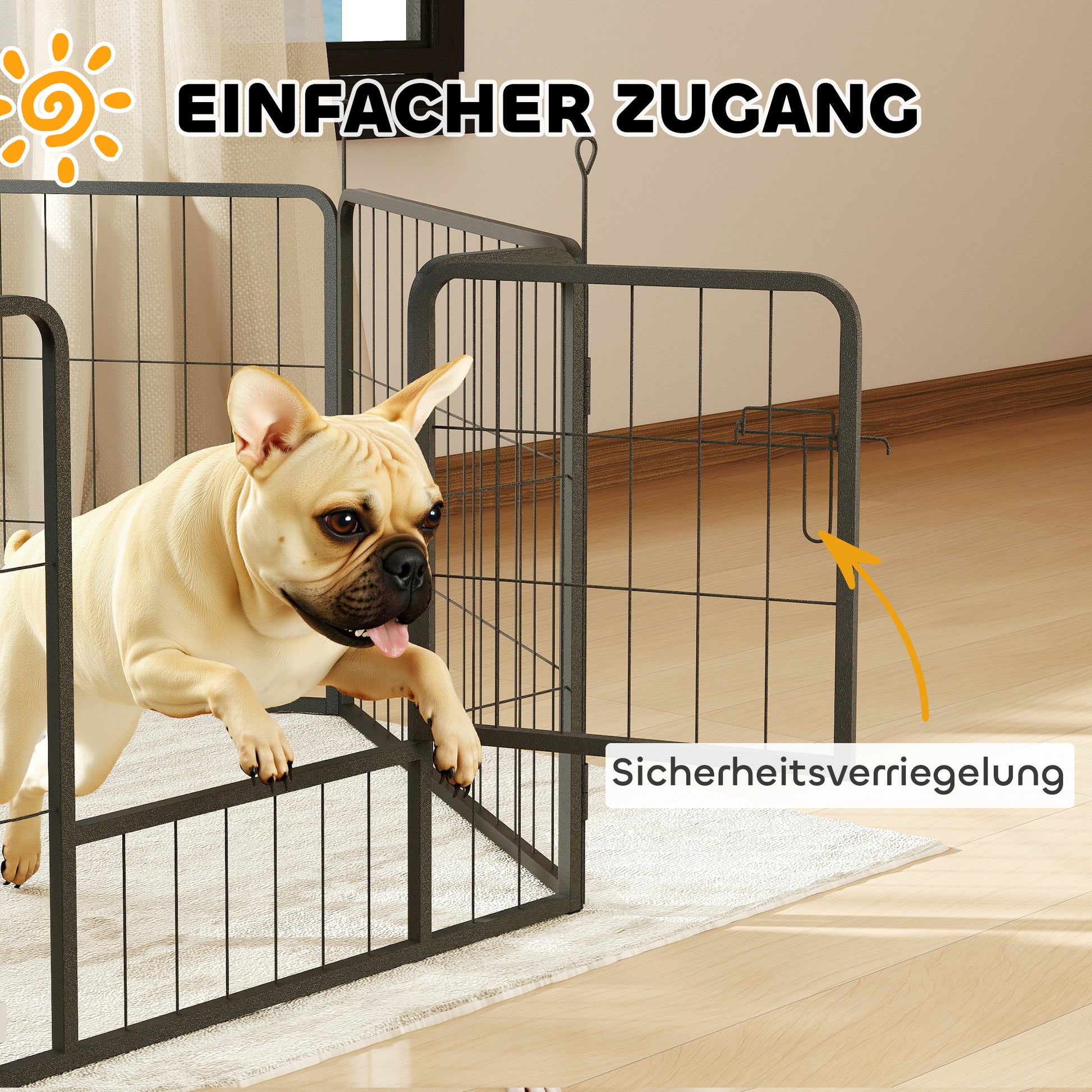 Puppy Playpen 60cm High, 6-Piece Dog Play Pen DIY Puppy Pen with Door, Free-Roaming Enclosure for Small Dogs, Steel, Gray