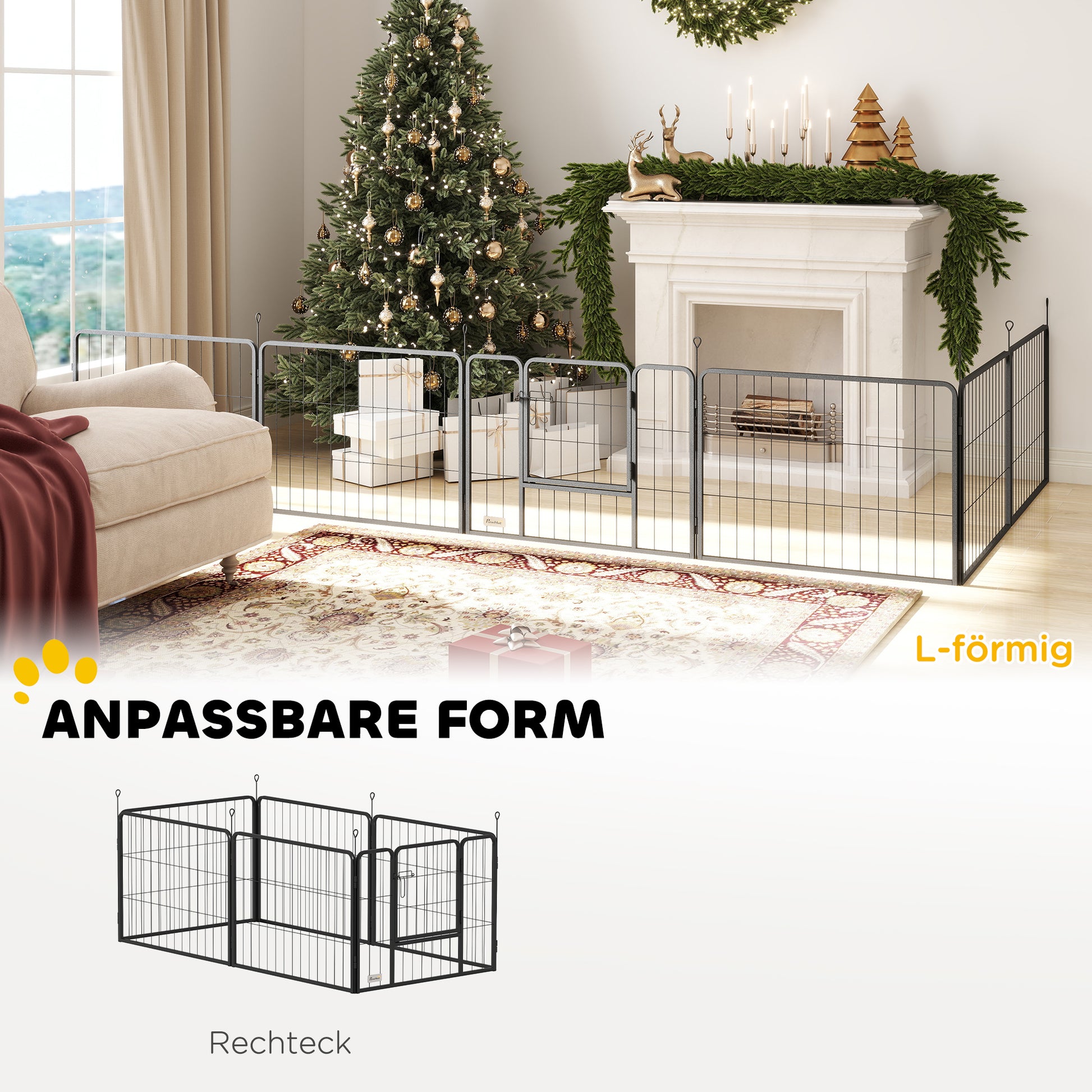 Puppy Playpen 60cm High, 6-Piece Dog Play Pen DIY Puppy Pen with Door, Free-Roaming Enclosure for Small Dogs, Steel, Gray