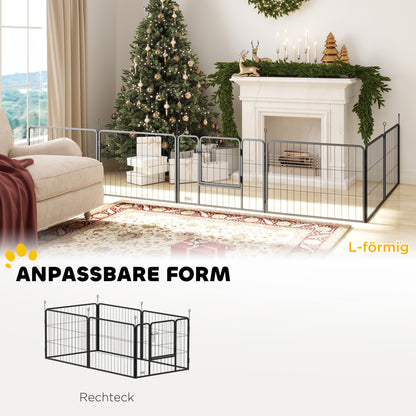 Puppy Playpen 60cm High, 6-Piece Dog Play Pen DIY Puppy Pen with Door, Free-Roaming Enclosure for Small Dogs, Steel, Gray
