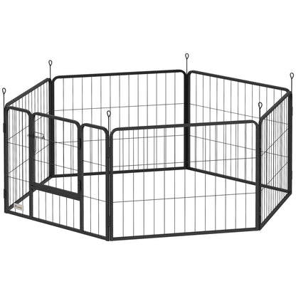 Puppy Playpen 60cm High, 6-Piece Dog Play Pen DIY Puppy Pen with Door, Free-Roaming Enclosure for Small Dogs, Steel, Gray