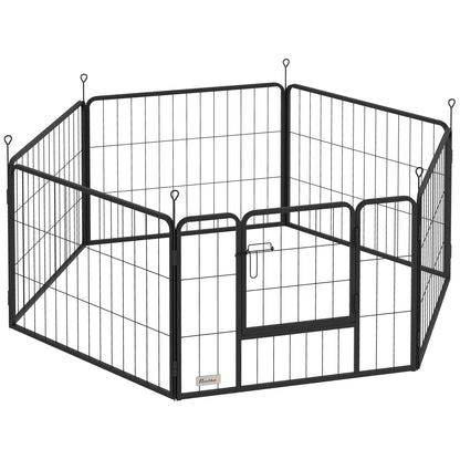 Puppy Playpen 60cm High, 6-Piece Dog Play Pen DIY Puppy Pen with Door, Free-Roaming Enclosure for Small Dogs, Steel, Gray