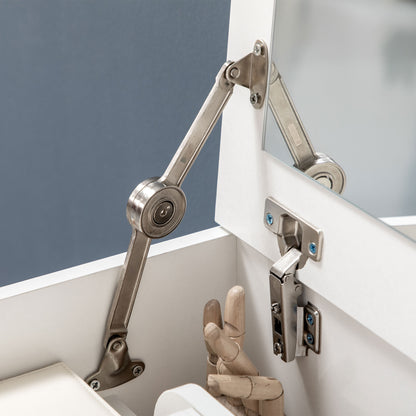 Bedroom Vanity with Mirror and Matching Stool, Makeup Table with Hidden Compartment and Wooden Drawer, White
