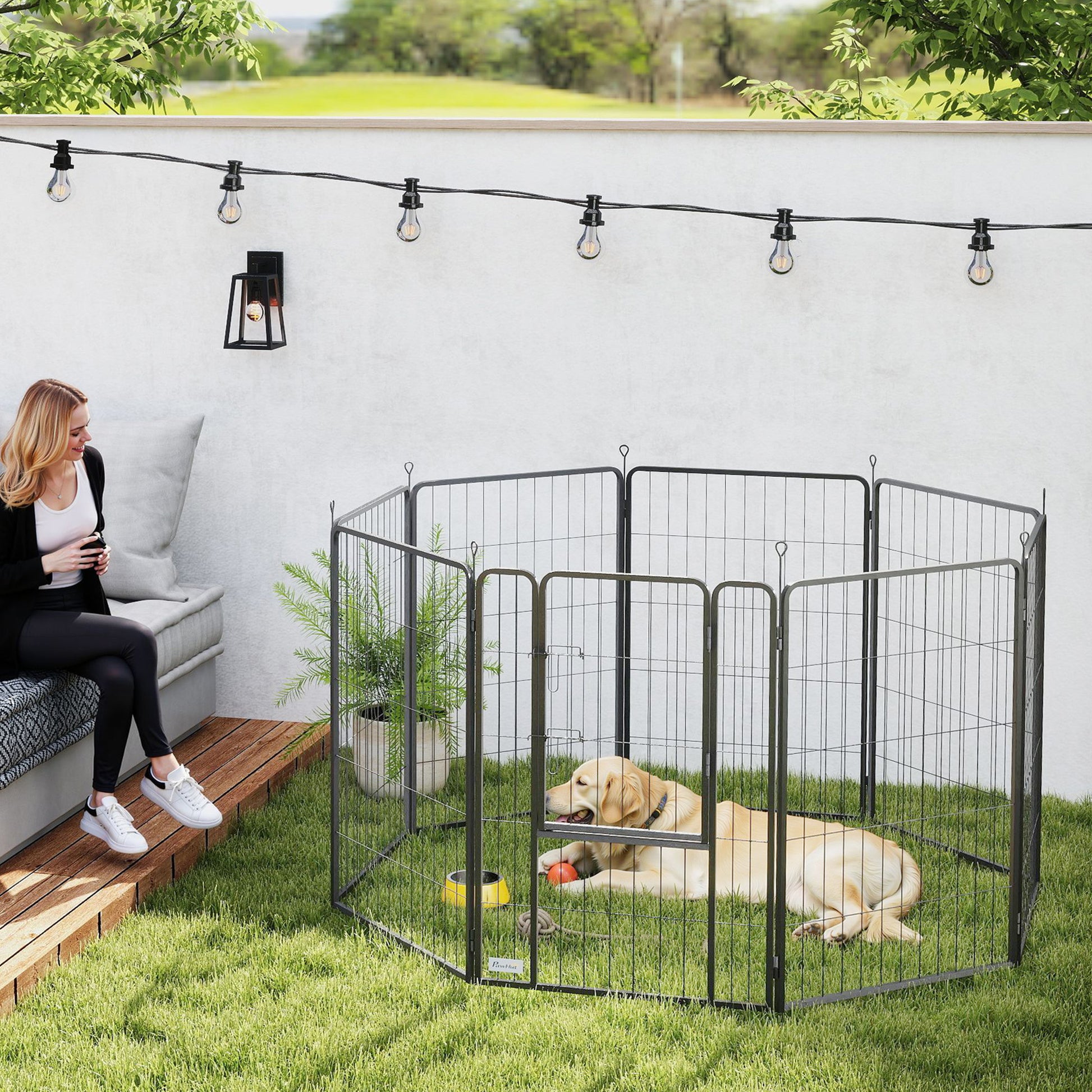 Puppy Playpen Puppy Enclosure with 8 Panels 68x100 cm Each Door Ground Anchors Flexible Foldable Protective Cover Playpen 100cm High Dog Playpen for Dog Cat Puppy Gate for Indoors Outdoors