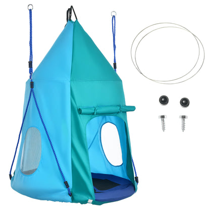 Bird Nest Swing with Removable Tent Ø 100 cm, max load 150 Kg for children 3-8 years - adjustable rope height 120 to 180 cm - blue