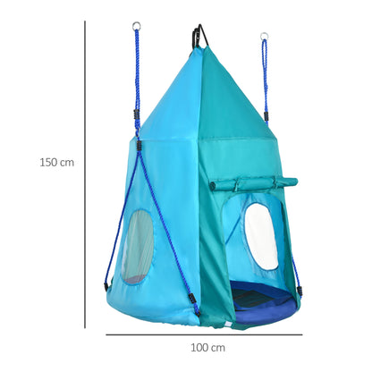 Bird Nest Swing with Removable Tent Ø 100 cm, max load 150 Kg for children 3-8 years - adjustable rope height 120 to 180 cm - blue
