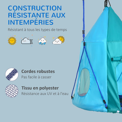 Bird Nest Swing with Removable Tent Ø 100 cm, max load 150 Kg for children 3-8 years - adjustable rope height 120 to 180 cm - blue