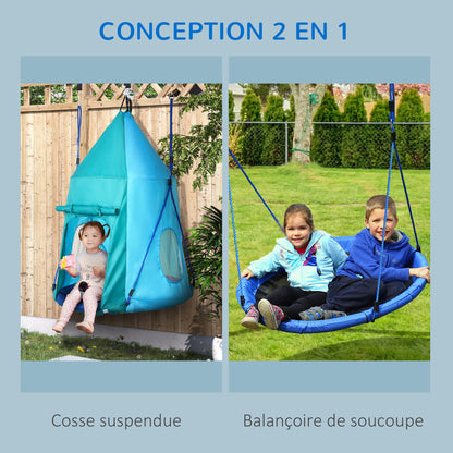 Bird Nest Swing with Removable Tent Ø 100 cm, max load 150 Kg for children 3-8 years - adjustable rope height 120 to 180 cm - blue