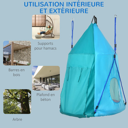 Bird Nest Swing with Removable Tent Ø 100 cm, max load 150 Kg for children 3-8 years - adjustable rope height 120 to 180 cm - blue