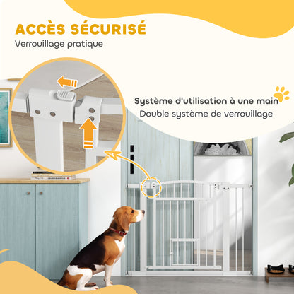 Extensible Dog Safety Barrier 76-104 x 77 cm, stair and door barrier with double locking system, pressure or drilling mounting, dog and cat barrier, white