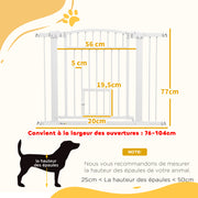 Extensible Dog Safety Barrier 76-104 x 77 cm, stair and door barrier with double locking system, pressure or drilling mounting, dog and cat barrier, white
