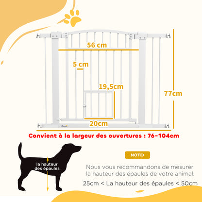 Extensible Dog Safety Barrier 76-104 x 77 cm, stair and door barrier with double locking system, pressure or drilling mounting, dog and cat barrier, white