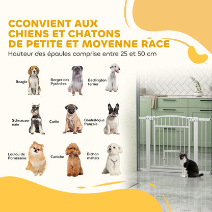 Extensible Dog Safety Barrier 76-104 x 77 cm, stair and door barrier with double locking system, pressure or drilling mounting, dog and cat barrier, white