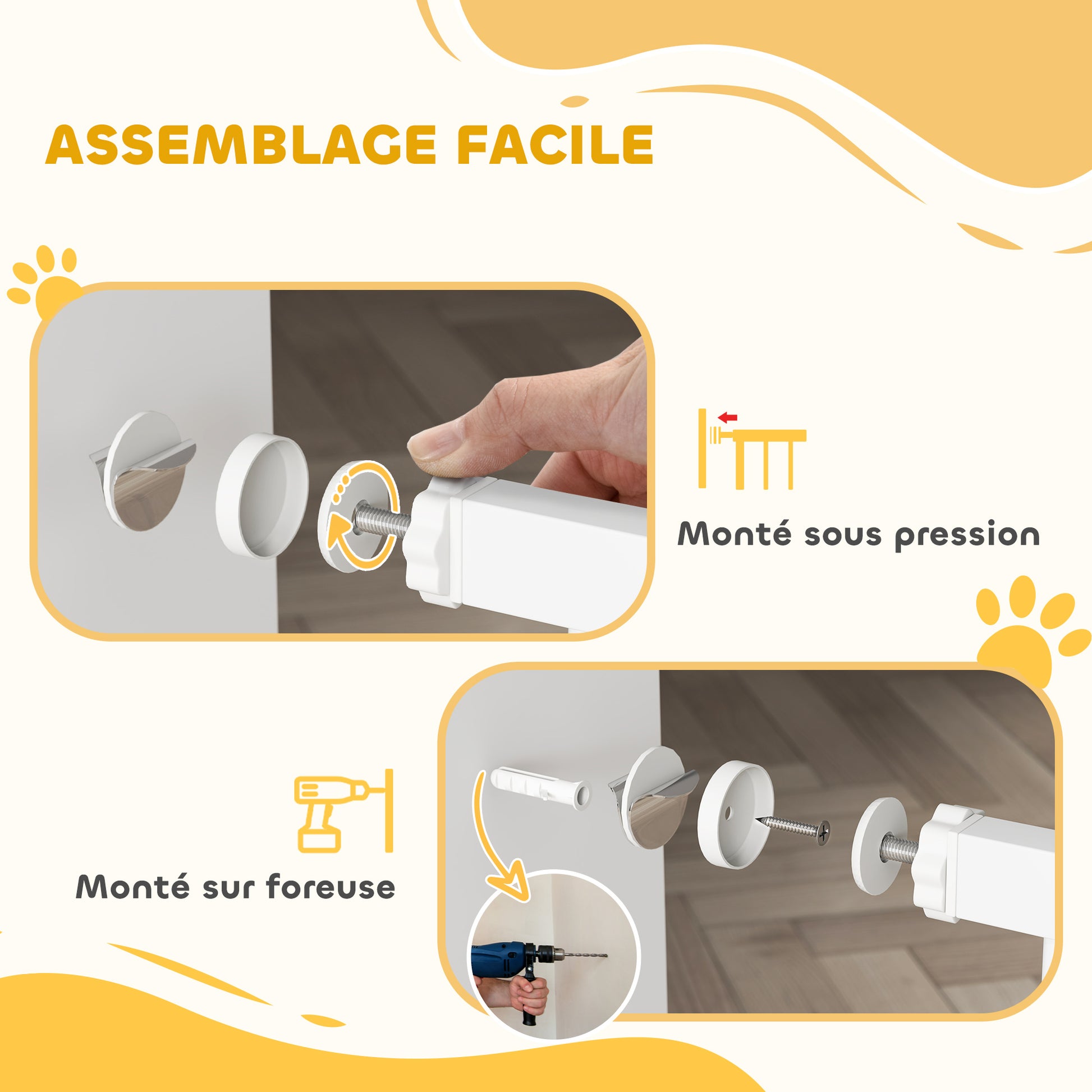 Extensible Dog Safety Barrier 76-104 x 77 cm, stair and door barrier with double locking system, pressure or drilling mounting, dog and cat barrier, white