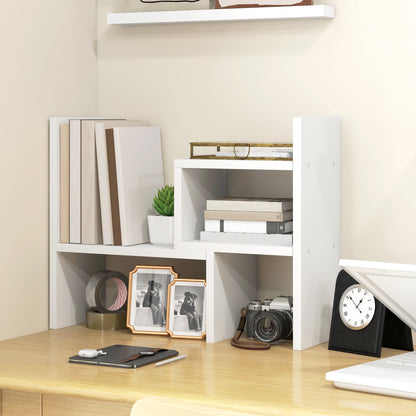 Modular Desk Shelf, Multifunctional Desk Organizer, Desktop Shelf Organizer 2 Pieces in White Wood
