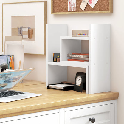 Modular Desk Shelf, Multifunctional Desk Organizer, Desktop Shelf Organizer 2 Pieces in White Wood
