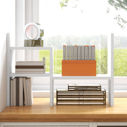 Modular Desk Shelf, Multifunctional Desk Organizer, Desktop Shelf Organizer 2 Pieces in White Wood