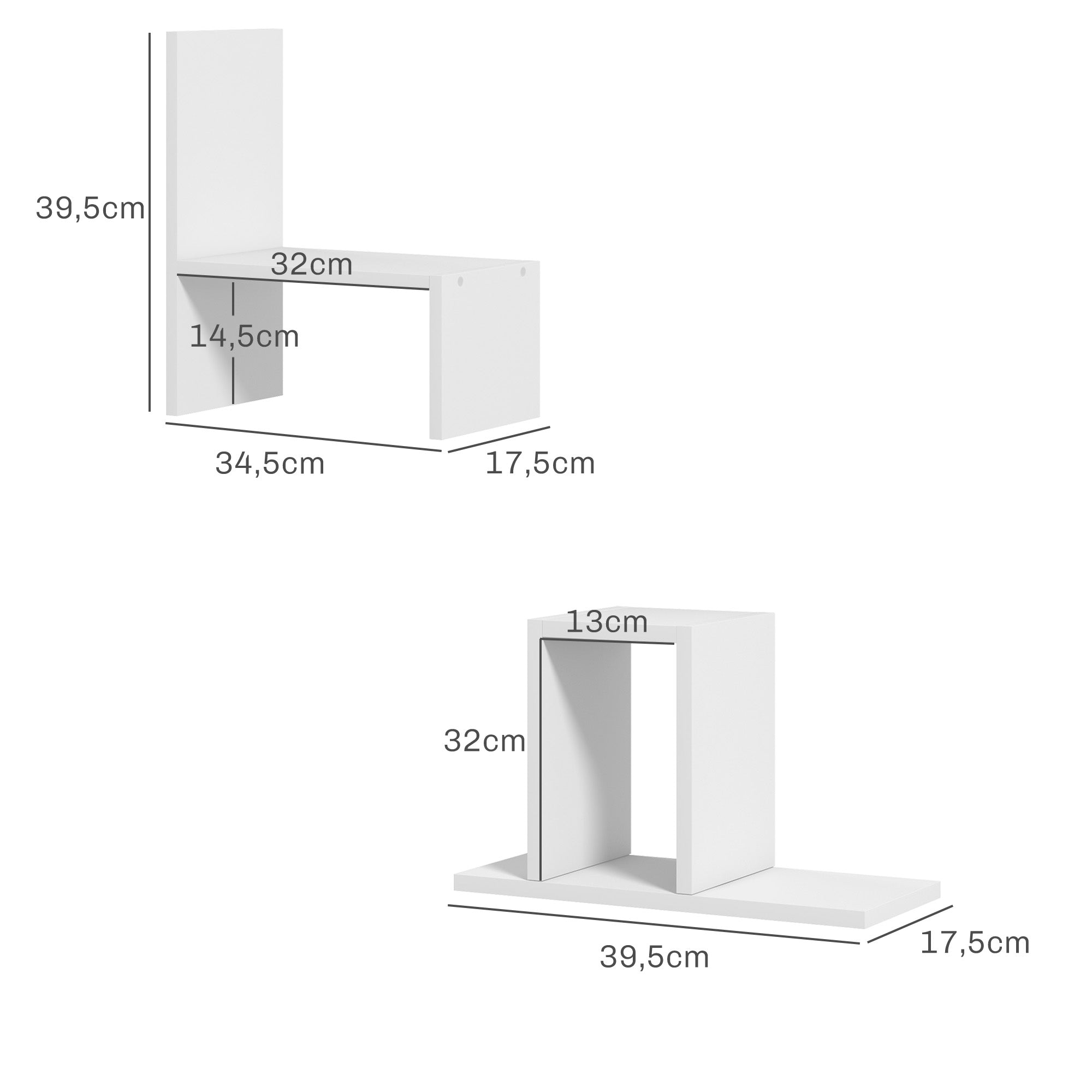 Modular Desk Shelf, Multifunctional Desk Organizer, Desktop Shelf Organizer 2 Pieces in White Wood