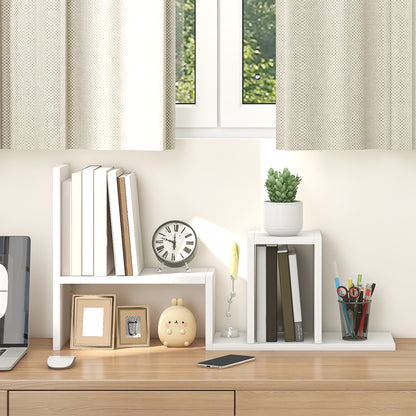 Modular Desk Shelf, Multifunctional Desk Organizer, Desktop Shelf Organizer 2 Pieces in White Wood