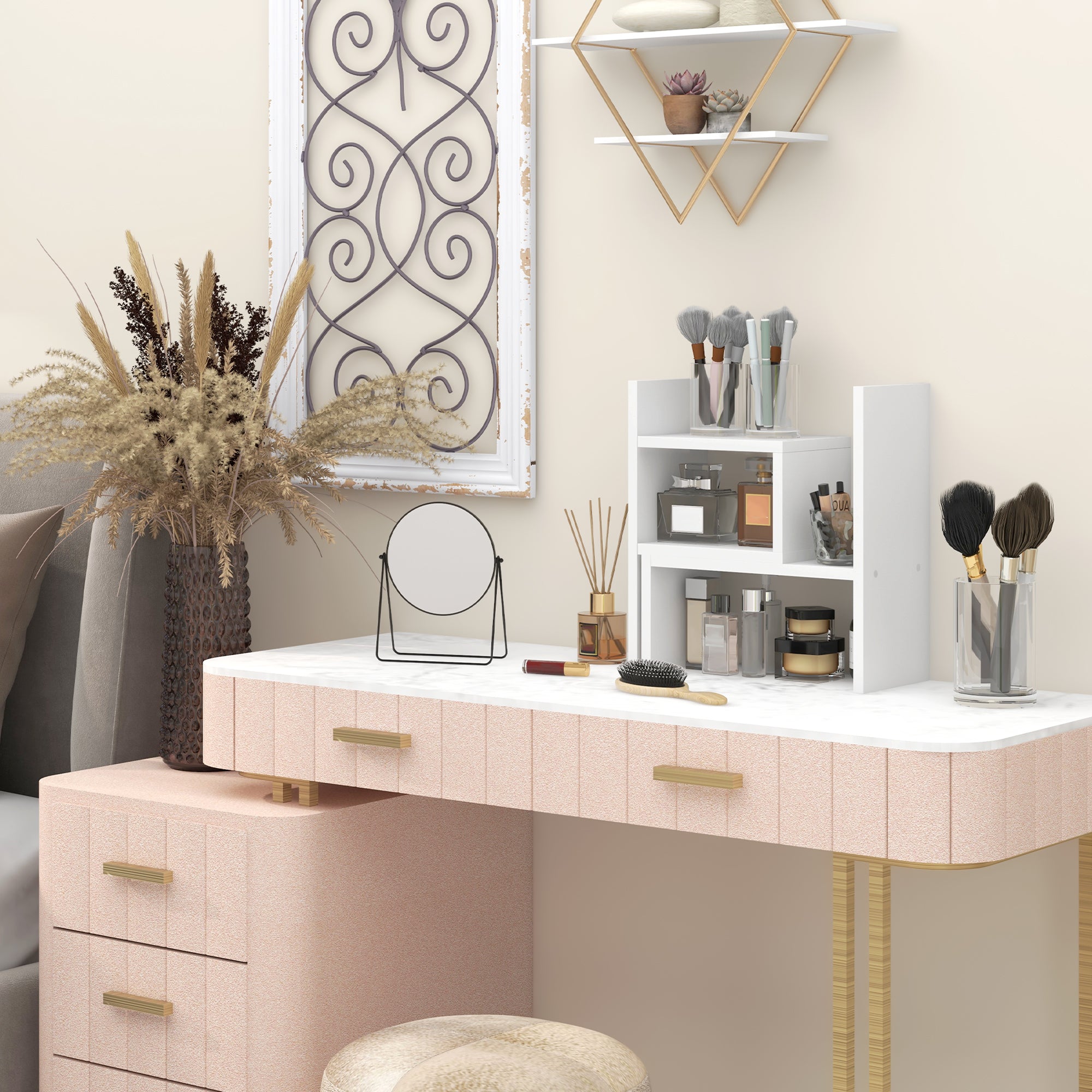 Modular Desk Shelf, Multifunctional Desk Organizer, Desktop Shelf Organizer 2 Pieces in White Wood