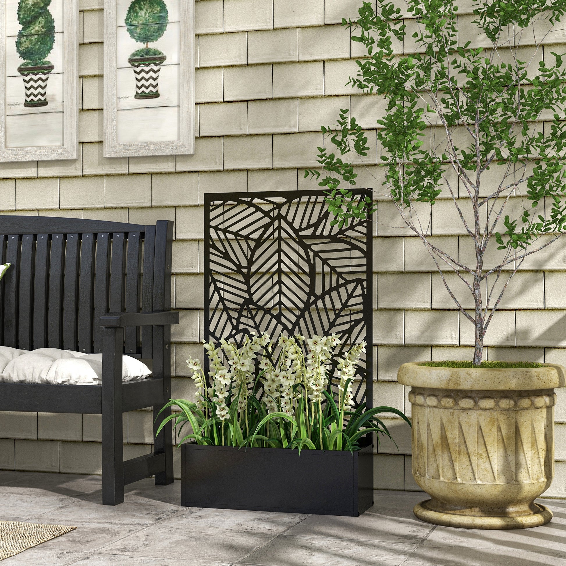 raised bed planter, wall-mount flower box metal, garden trellis 61 x 23 x 113cm for garden balcony terrace, flower pot for climbing plants, flowers