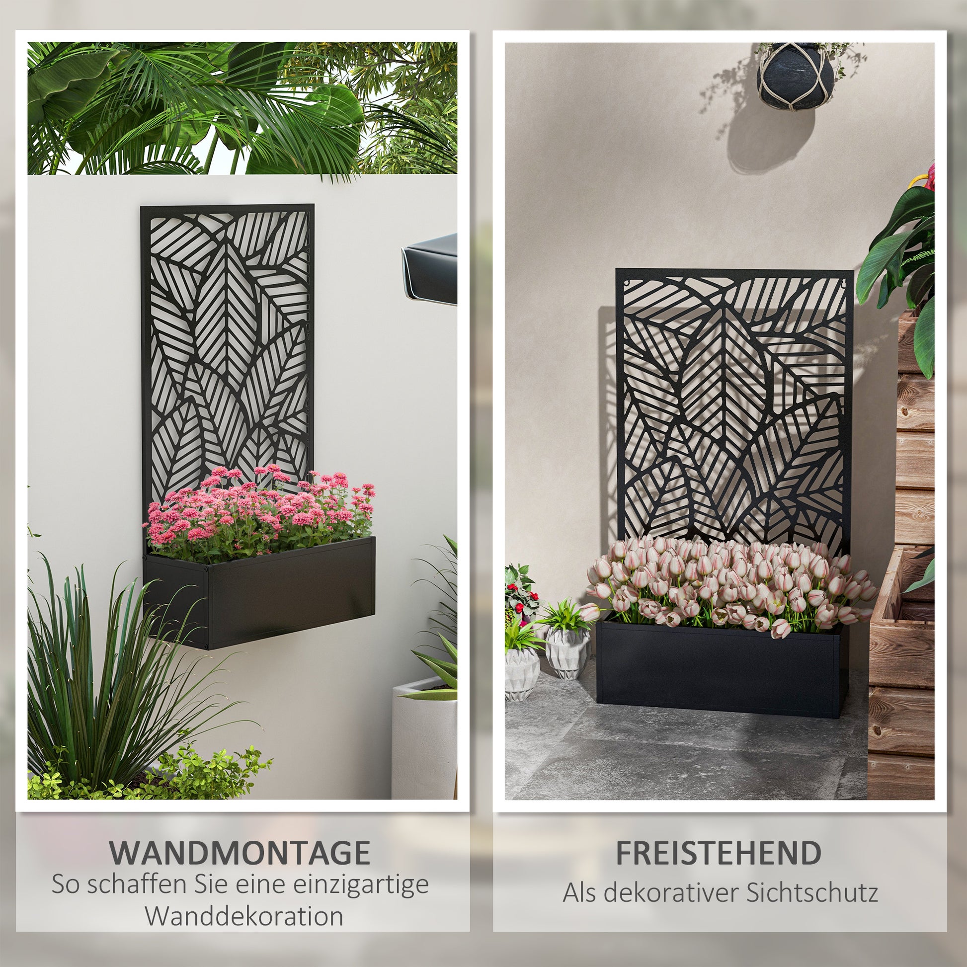 raised bed planter, wall-mount flower box metal, garden trellis 61 x 23 x 113cm for garden balcony terrace, flower pot for climbing plants, flowers