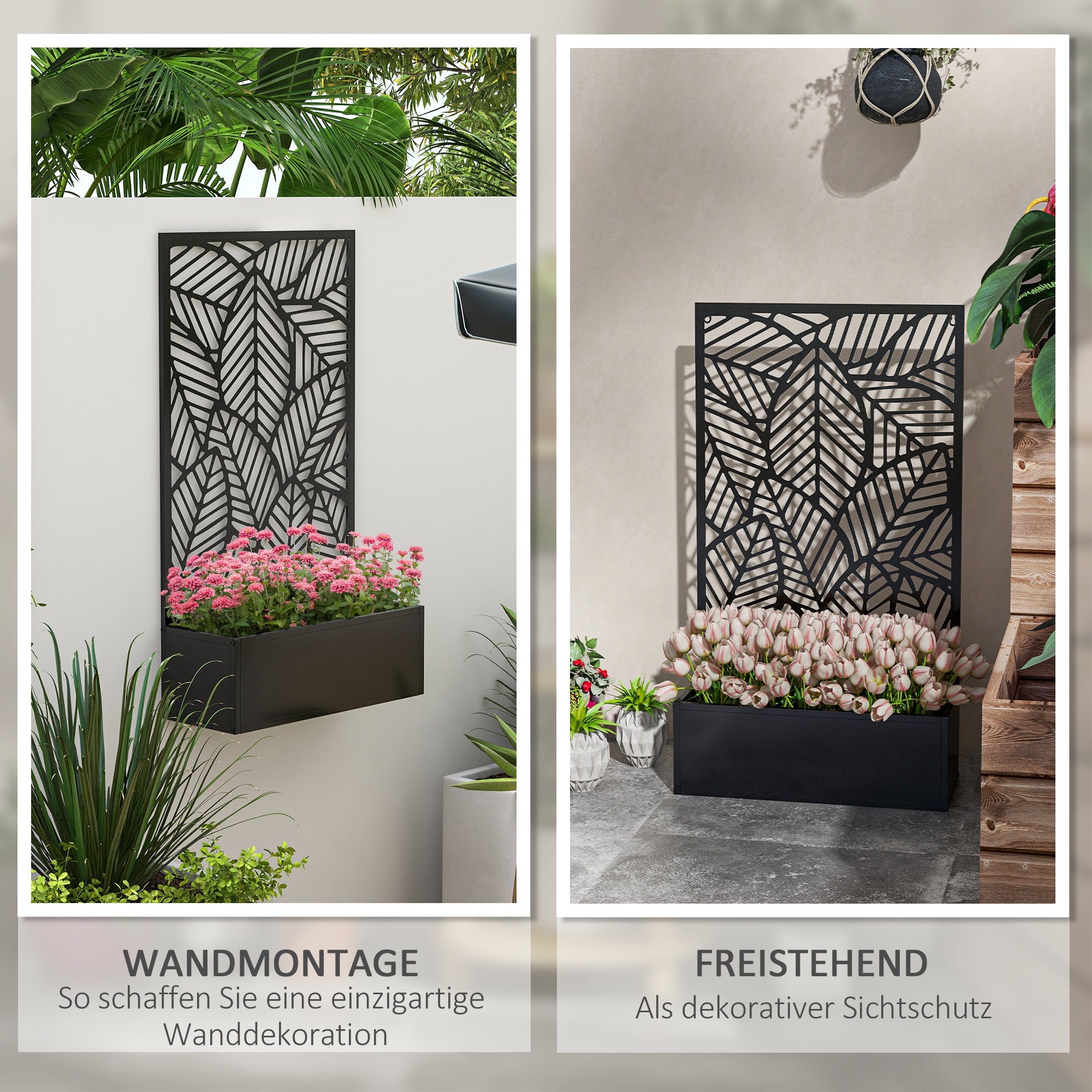 raised bed planter, wall-mount flower box metal, garden trellis 61 x 23 x 113cm for garden balcony terrace, flower pot for climbing plants, flowers