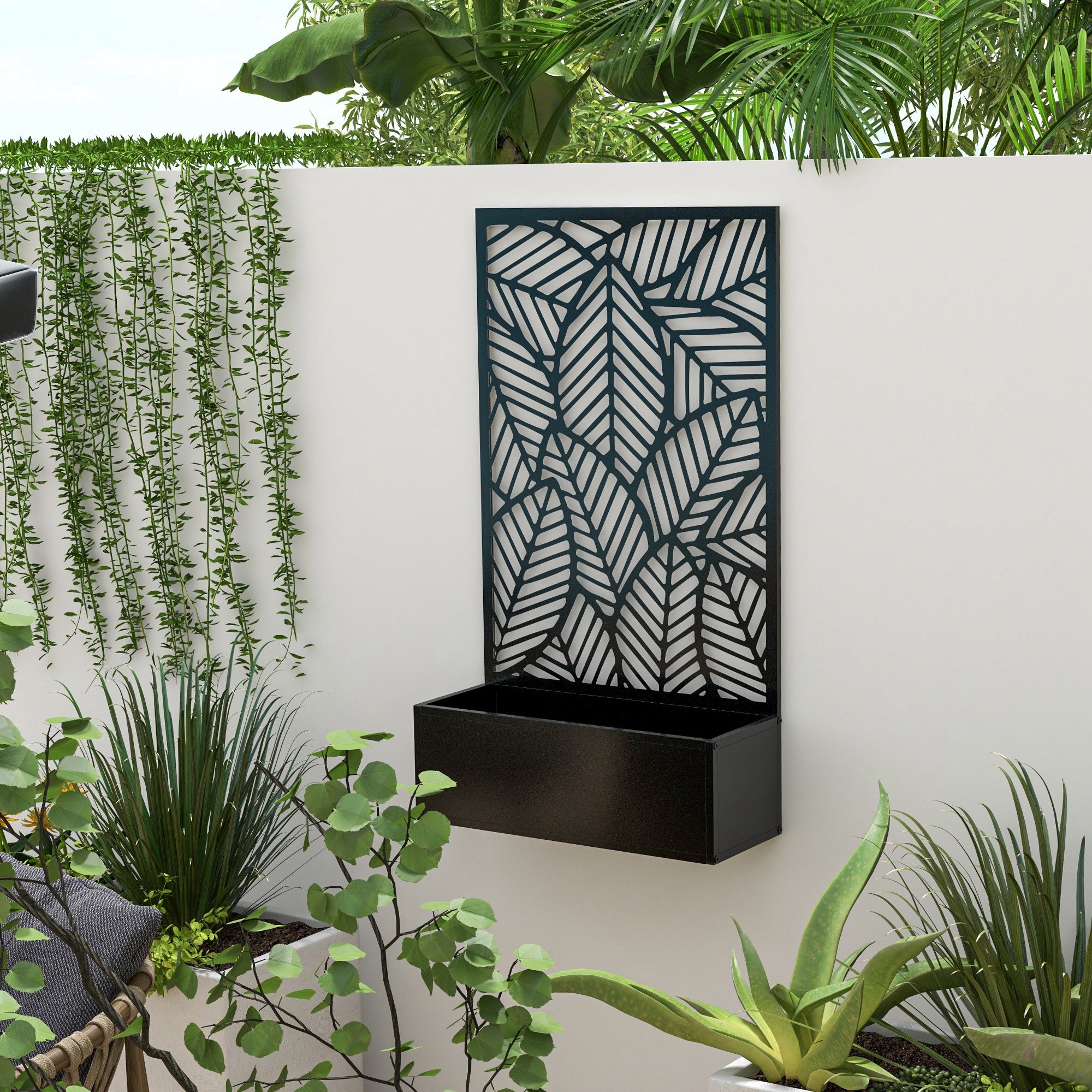 raised bed planter, wall-mount flower box metal, garden trellis 61 x 23 x 113cm for garden balcony terrace, flower pot for climbing plants, flowers