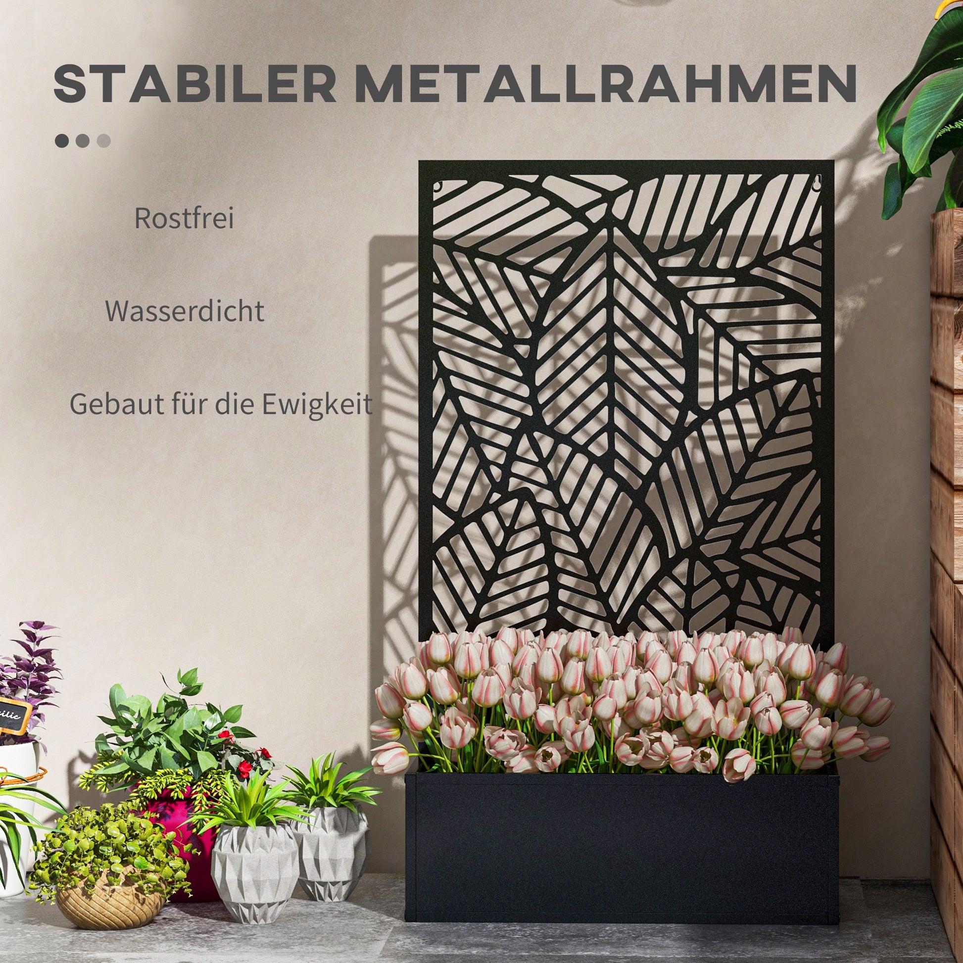 raised bed planter, wall-mount flower box metal, garden trellis 61 x 23 x 113cm for garden balcony terrace, flower pot for climbing plants, flowers