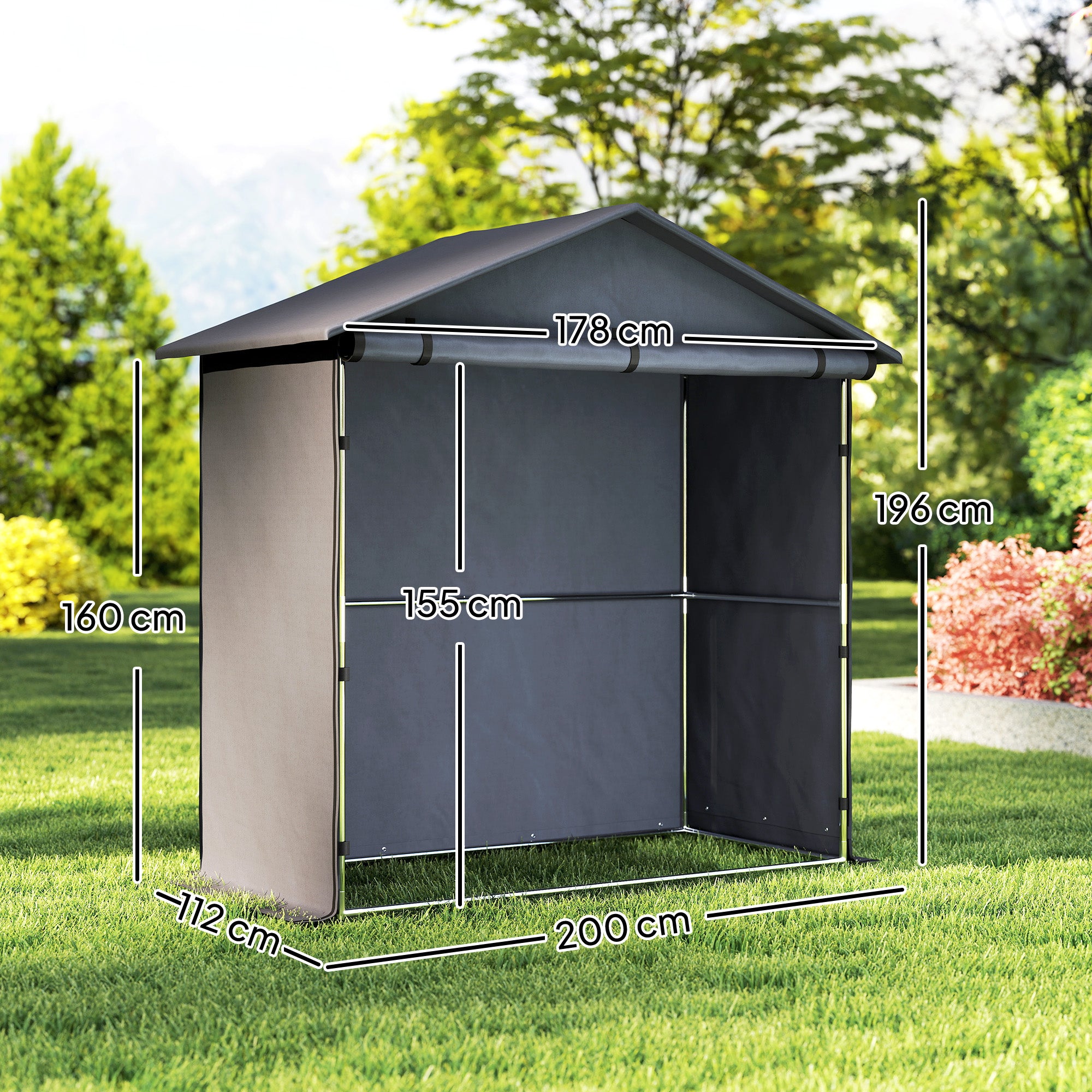 Garage Tent 1.1x2m with Roll-up Entrance, Ropes and Pegs, Zinc-Coated Steel and 420D Oxford Outdoor Garage for Bikes and Gardening Tools, UV30+, Dark Grey