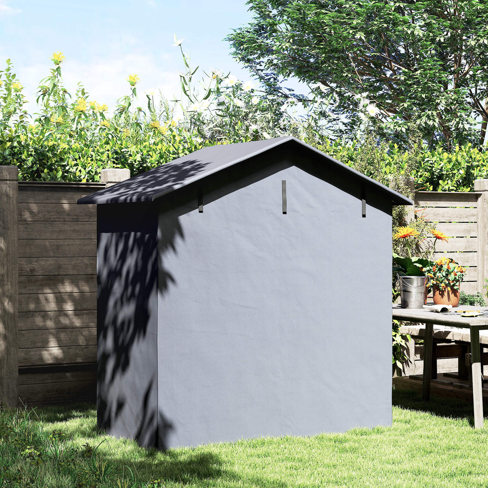 Garage Tent 1.1x2m with Roll-up Entrance, Ropes and Pegs, Zinc-Coated Steel and 420D Oxford Outdoor Garage for Bikes and Gardening Tools, UV30+, Dark Grey