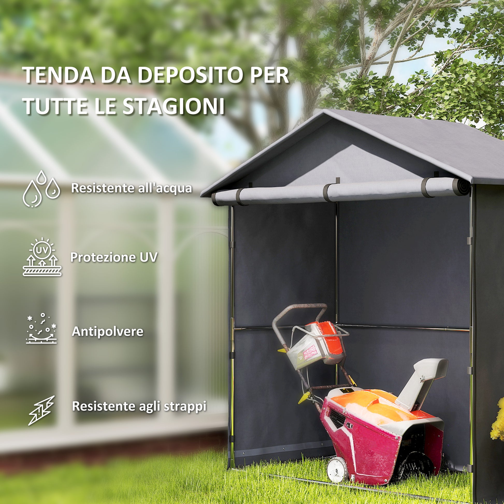 Garage Tent 1.1x2m with Roll-up Entrance, Ropes and Pegs, Zinc-Coated Steel and 420D Oxford Outdoor Garage for Bikes and Gardening Tools, UV30+, Dark Grey