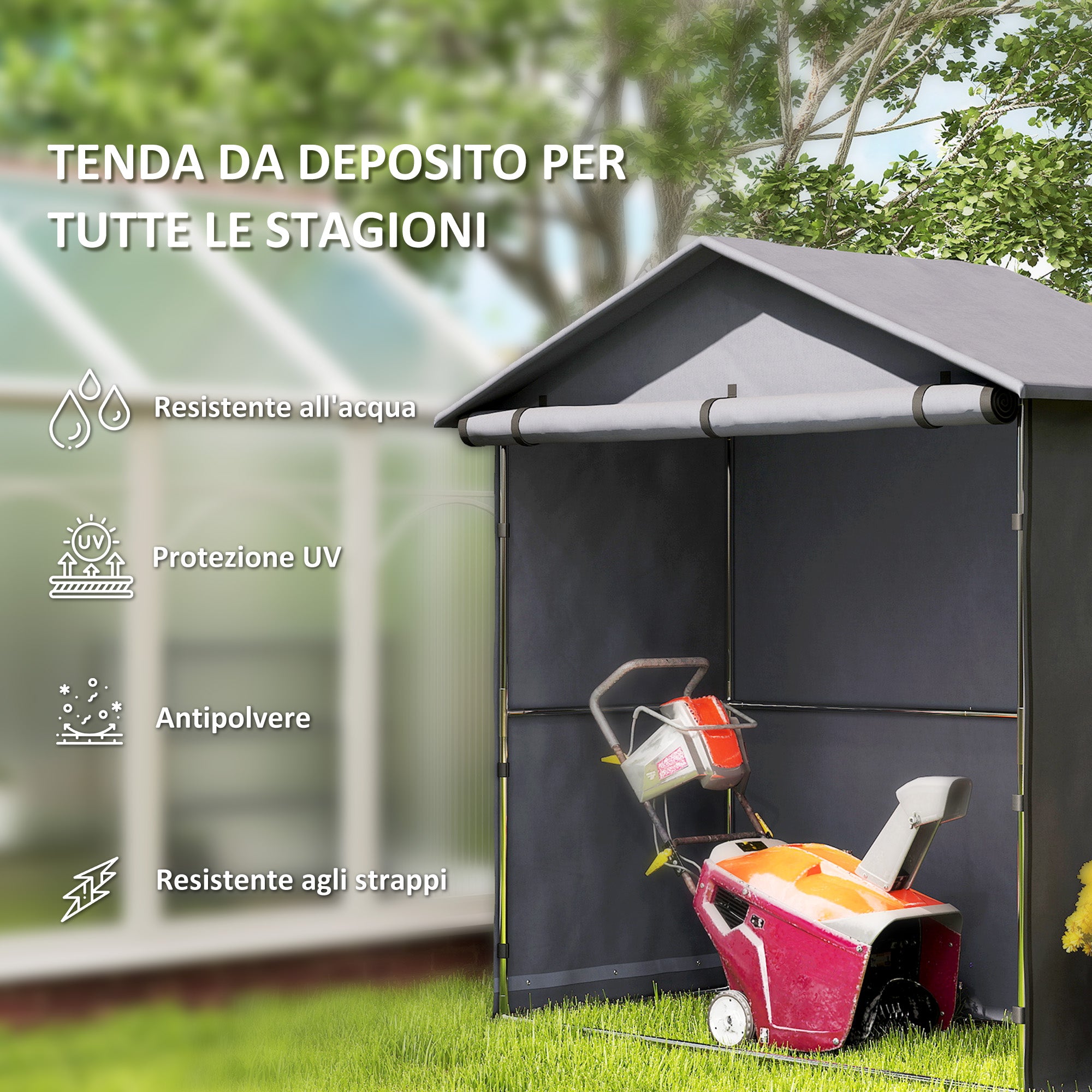 Garage Tent 1.1x2m with Roll-up Entrance, Ropes and Pegs, Zinc-Coated Steel and 420D Oxford Outdoor Garage for Bikes and Gardening Tools, UV30+, Dark Grey