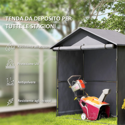 Garage Tent 1.1x2m with Roll-up Entrance, Ropes and Pegs, Zinc-Coated Steel and 420D Oxford Outdoor Garage for Bikes and Gardening Tools, UV30+, Dark Grey