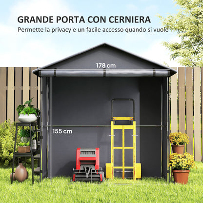 Garage Tent 1.1x2m with Roll-up Entrance, Ropes and Pegs, Zinc-Coated Steel and 420D Oxford Outdoor Garage for Bikes and Gardening Tools, UV30+, Dark Grey