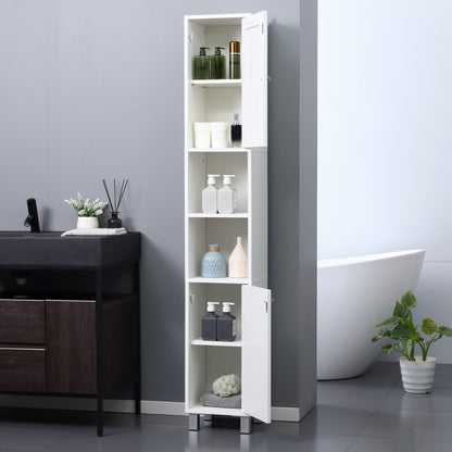Bathroom Storage Tower, Tall Bathroom Cabinet, Storage Unit, 2 Cabinets (1 with Mirror), 6 Shelves, Adjustable Shelves, 30 x 28 x 180 cm, White