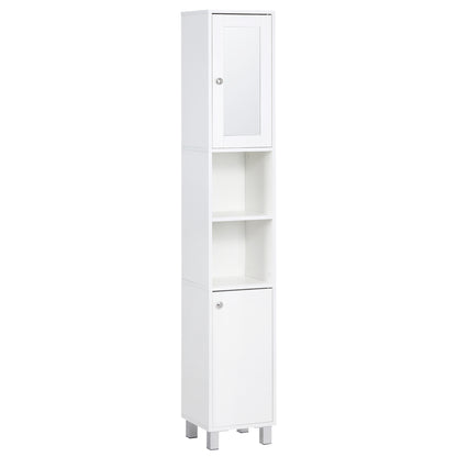 Bathroom Storage Tower, Tall Bathroom Cabinet, Storage Unit, 2 Cabinets (1 with Mirror), 6 Shelves, Adjustable Shelves, 30 x 28 x 180 cm, White